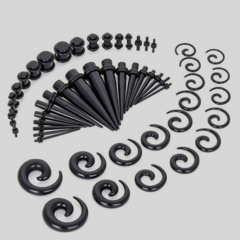 Black Spiral and Taper Ear Stretching Kit - 54 PCS